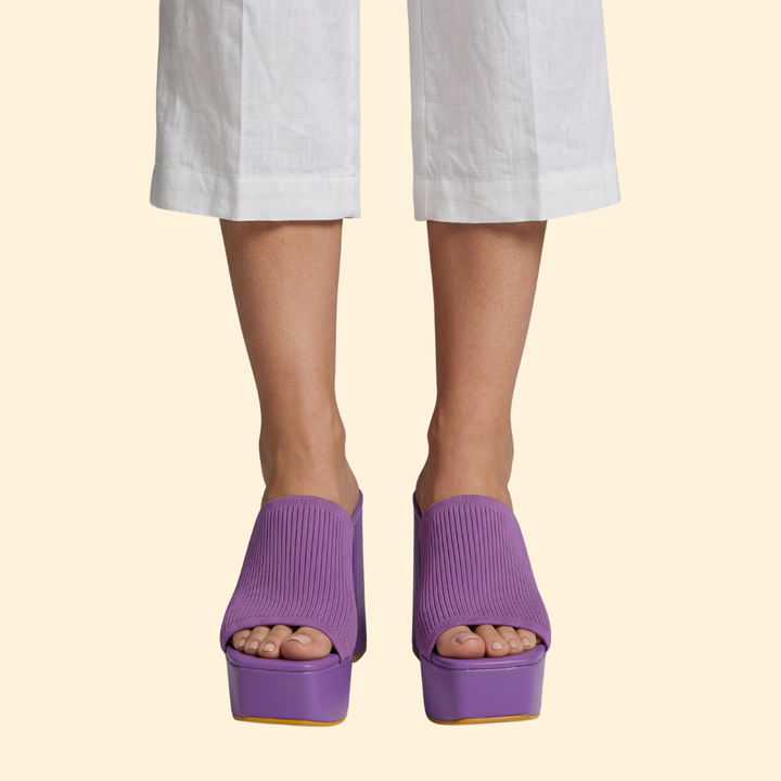 Women's Ribbed Platform Mules with Chunky Heel