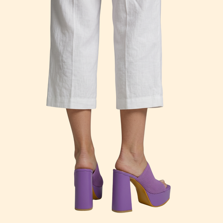 Women's Ribbed Platform Mules with Chunky Heel