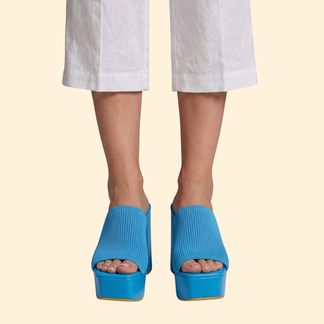Women's Ribbed Platform Mules with Chunky Heel