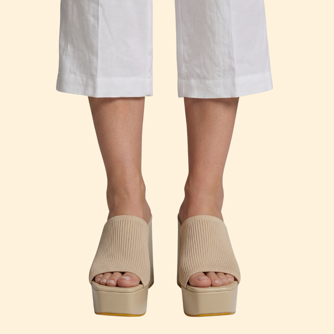 Women's Ribbed Platform Mules with Chunky Heel