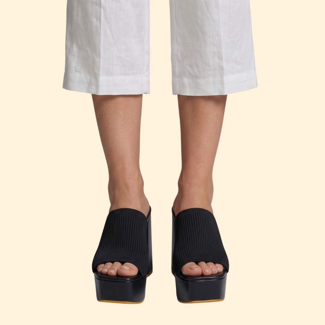 Women's Ribbed Platform Mules with Chunky Heel