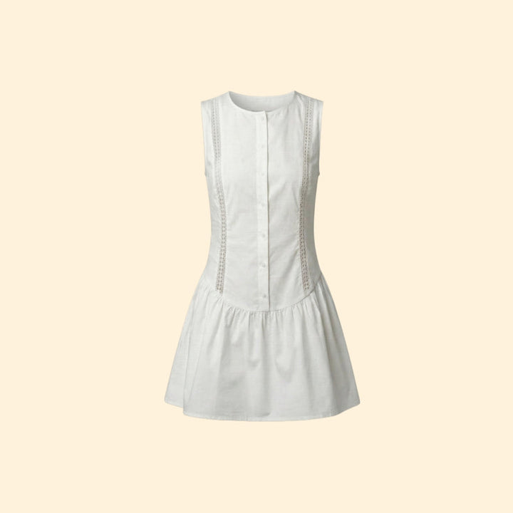 Women’s Round Neck Dress with Pleated Hem