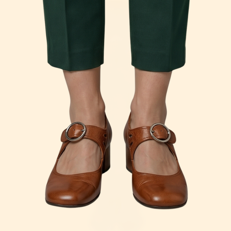 Women's Round Toe Mary Janes with Circular Buckle