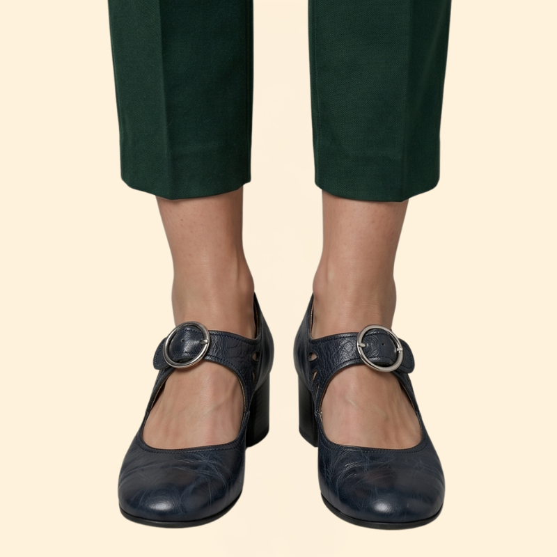 Women's Round Toe Mary Janes with Circular Buckle
