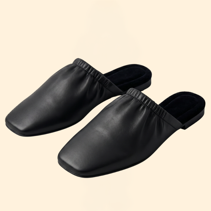 Women’s Ruched Flat Mules with Square-Toe