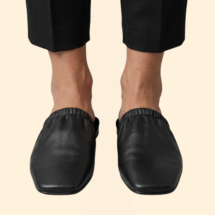 Women’s Ruched Flat Mules with Square-Toe
