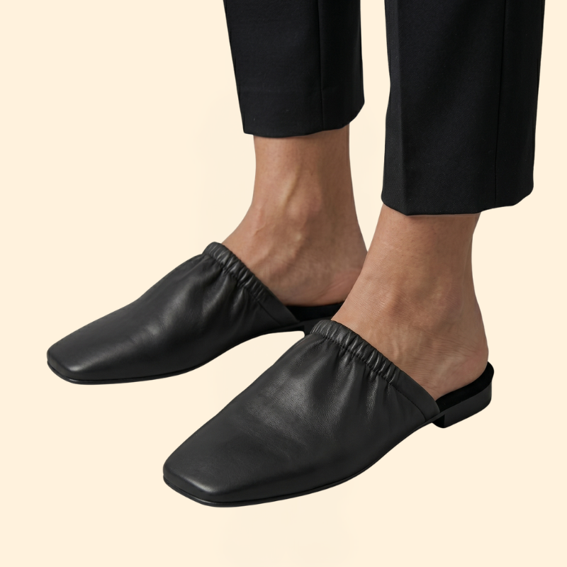 Women’s Ruched Flat Mules with Square-Toe