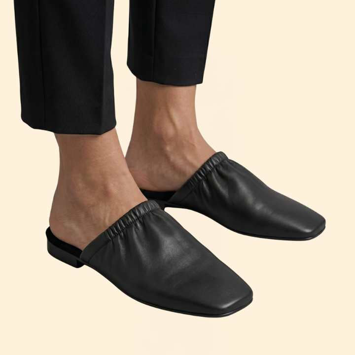 Women’s Ruched Flat Mules with Square-Toe