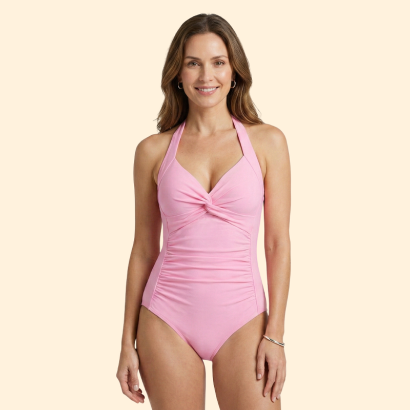 Women’s Ruched One-Piece Swimsuit with Halter Design