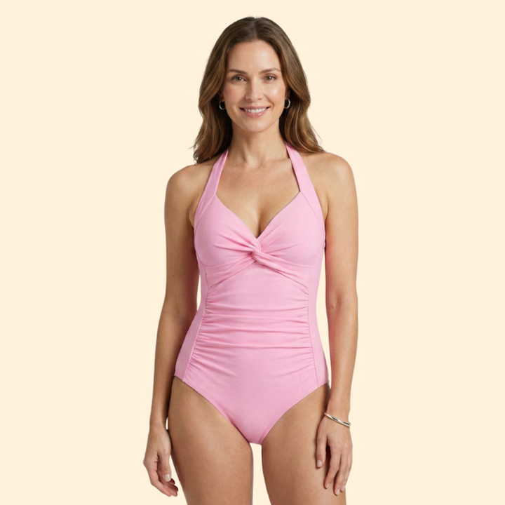 Women’s Ruched One-Piece Swimsuit with Halter Design