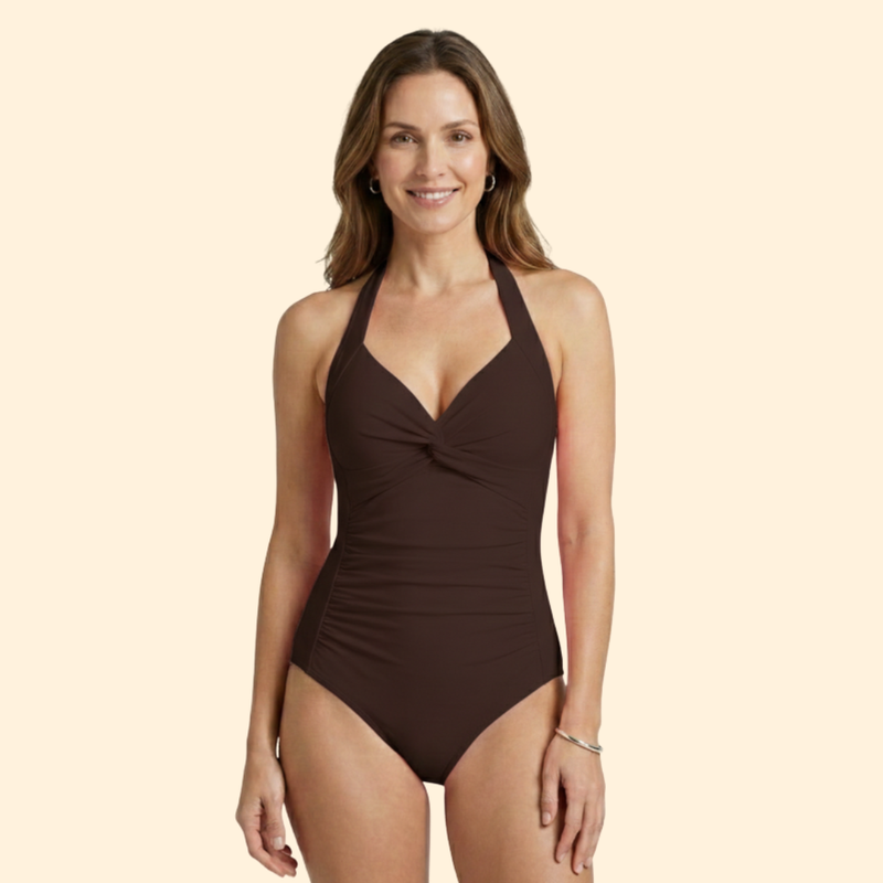Women’s Ruched One-Piece Swimsuit with Halter Design