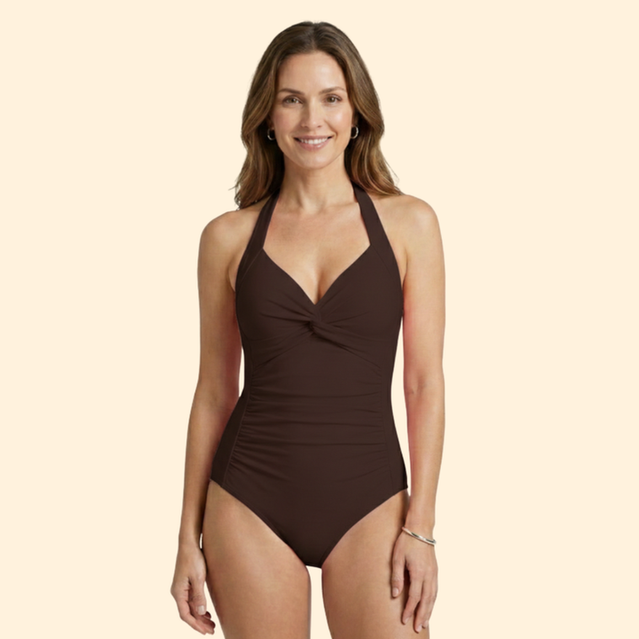 Women’s Ruched One-Piece Swimsuit with Halter Design