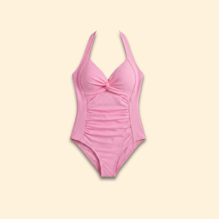 Women’s Ruched One-Piece Swimsuit with Halter Design