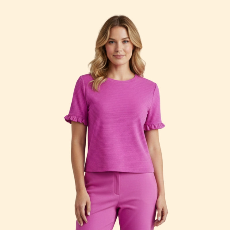 Women’s Ruffle-Trimmed T-Shirt with Short Sleeves