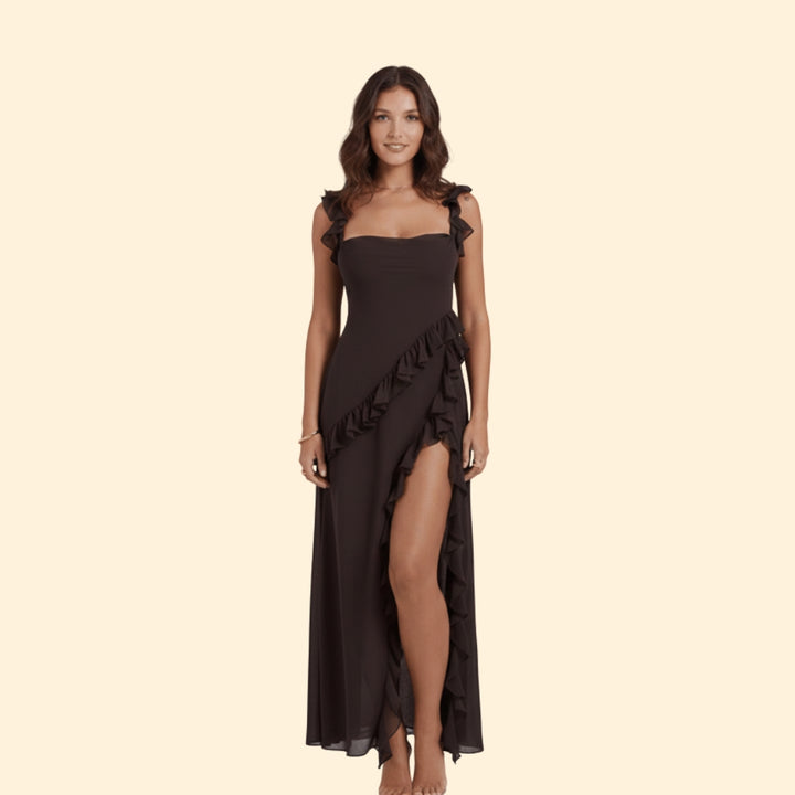 Women’s Ruffle Maxi Dress with High Slit