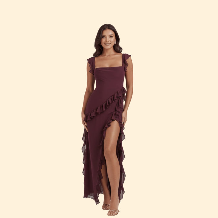 Women’s Ruffle Maxi Dress with High Slit