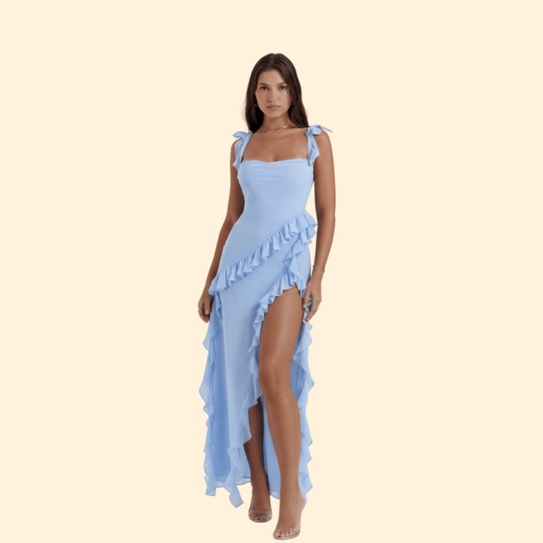 Women’s Ruffle Maxi Dress with High Slit