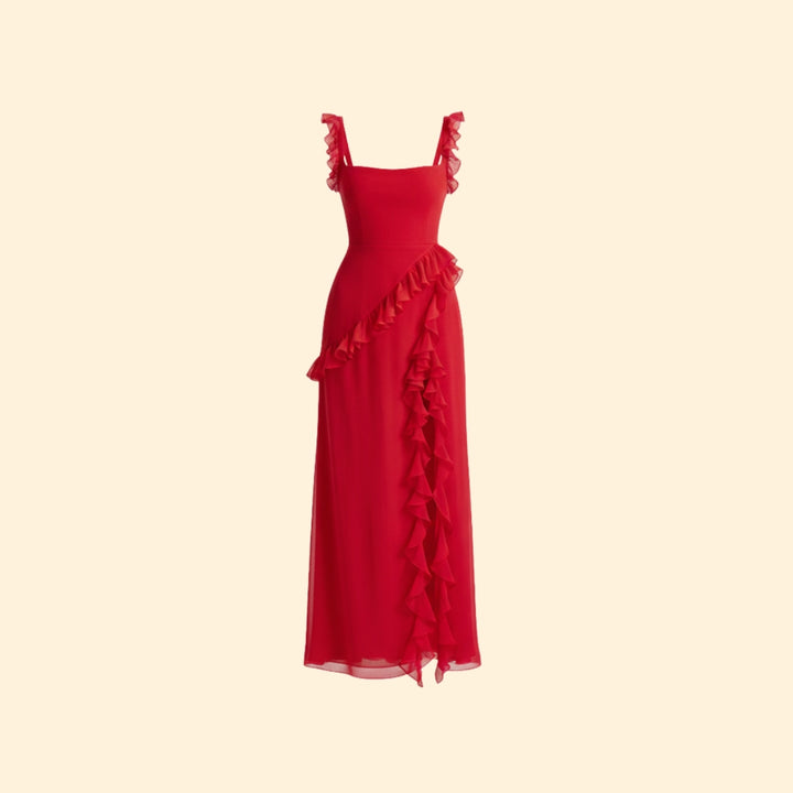 Women’s Ruffle Maxi Dress with High Slit
