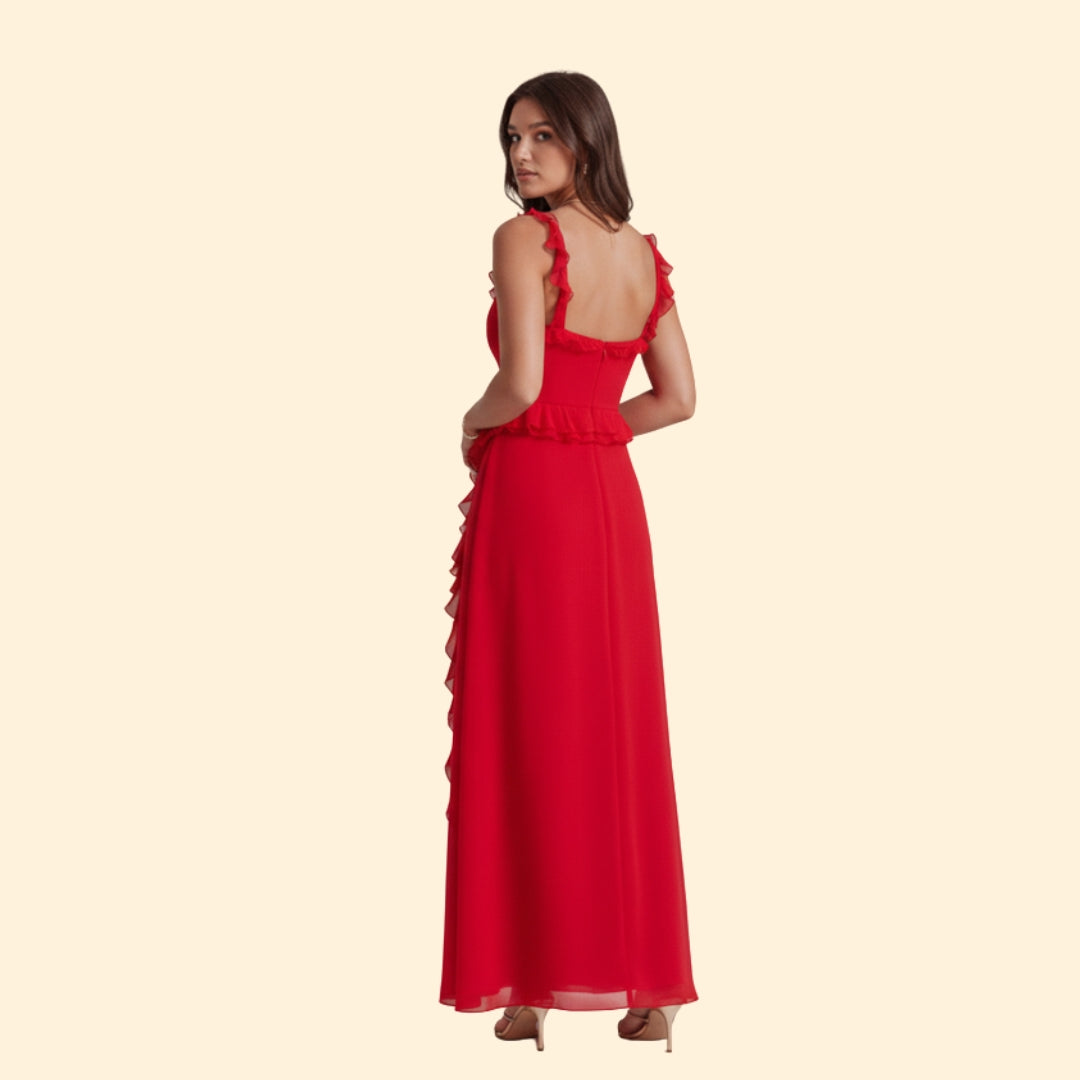 Women’s Ruffle Maxi Dress with High Slit