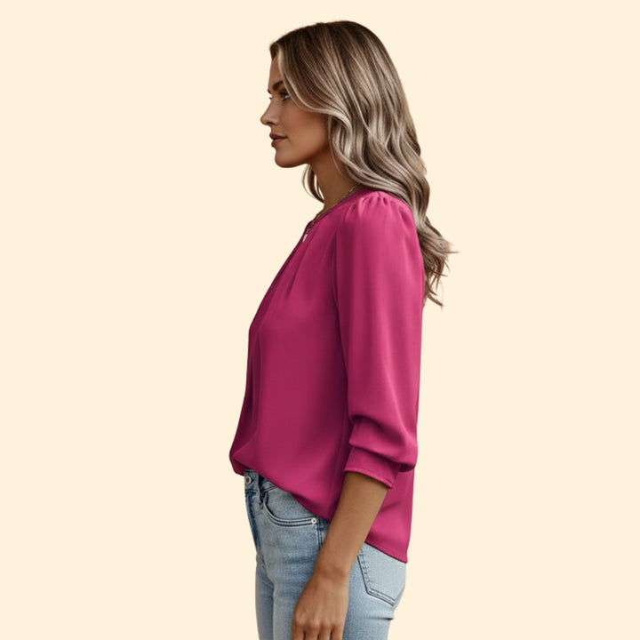 Women's Satin Blouse with Pleated Detail