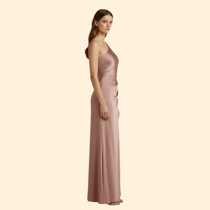 Women's Satin Dress with One-Shoulder Design