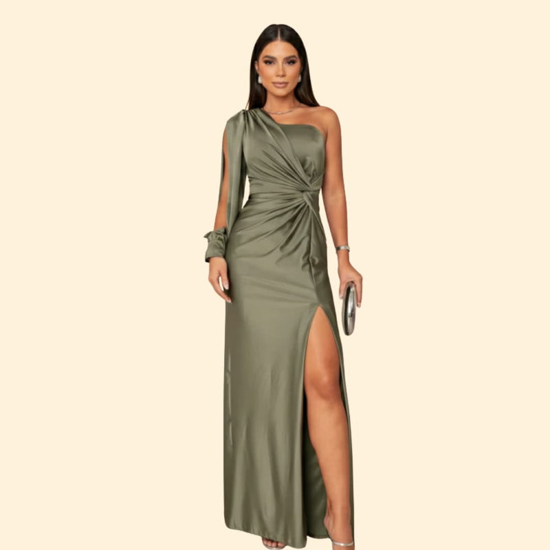 Women's Satin Dress with One-Shoulder Design