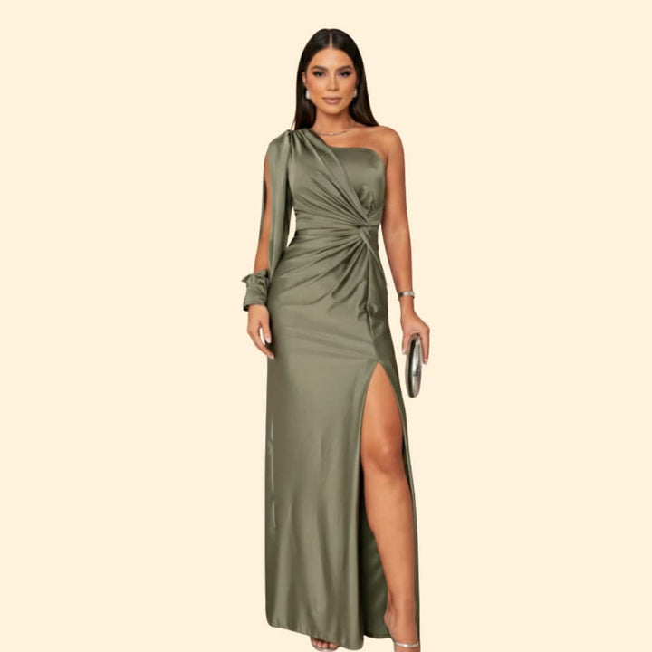 Women's Satin Dress with One-Shoulder Design