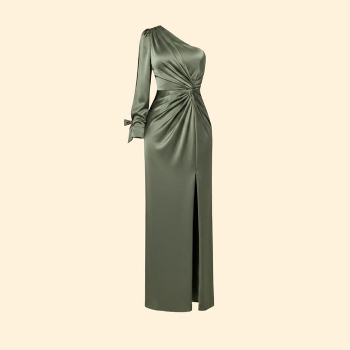 Women's Satin Dress with One-Shoulder Design