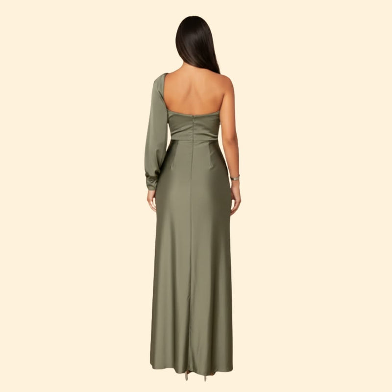 Women's Satin Dress with One-Shoulder Design