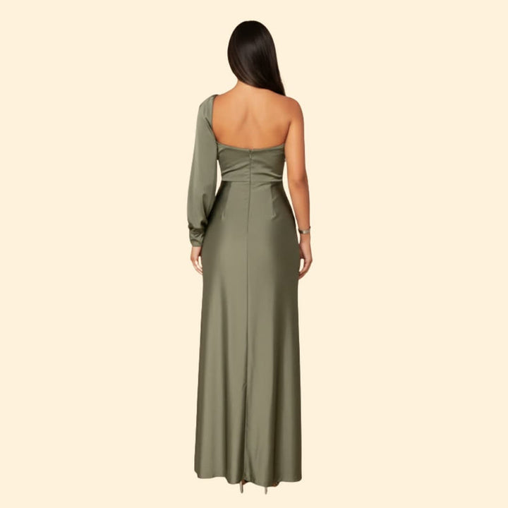 Women's Satin Dress with One-Shoulder Design