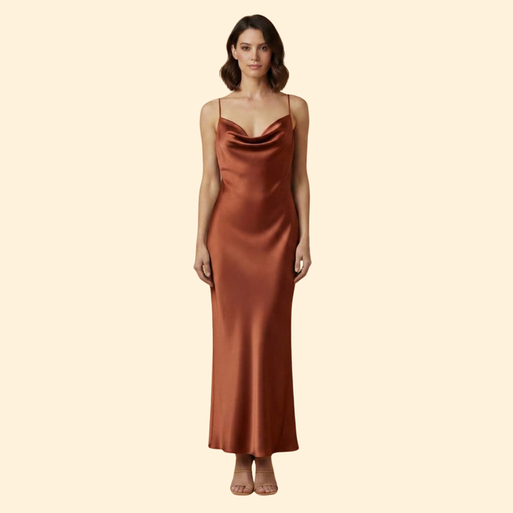 Women's Satin Dress with V-Neckline