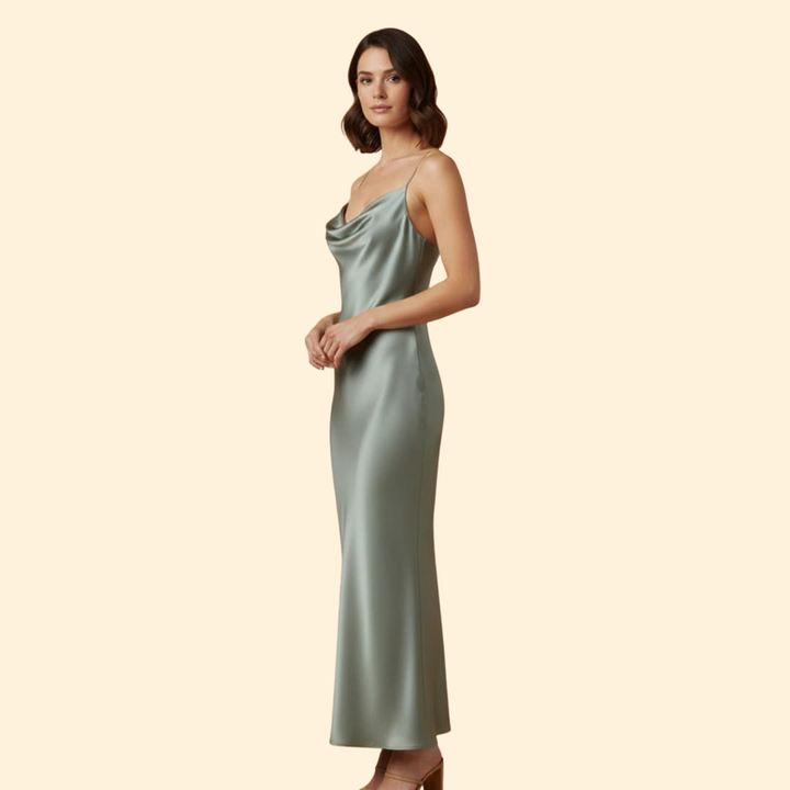 Women's Satin Dress with V-Neckline
