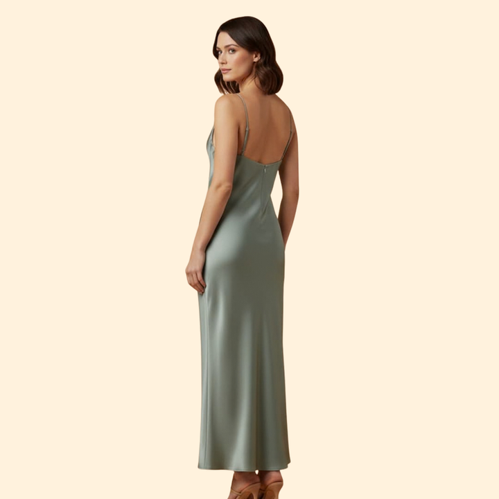 Women's Satin Dress with V-Neckline