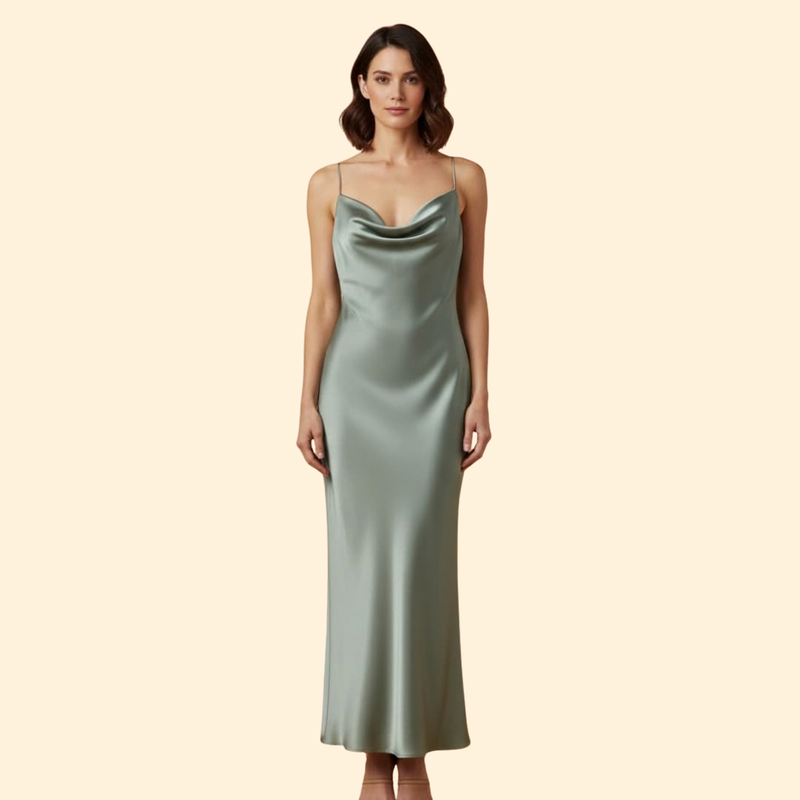 Women's Satin Dress with V-Neckline