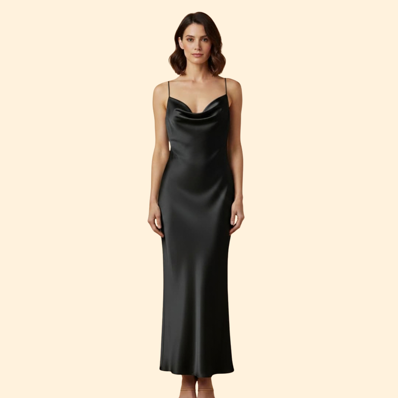 Women's Satin Dress with V-Neckline