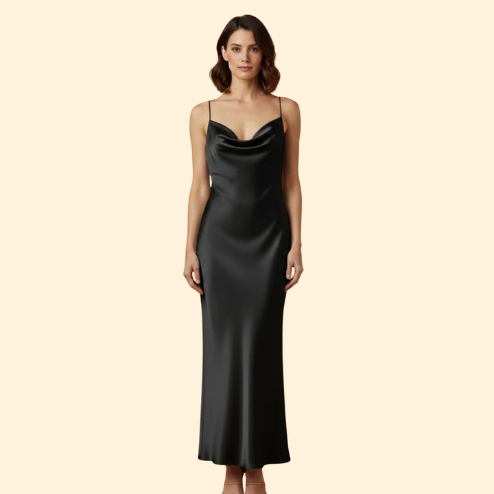 Women's Satin Dress with V-Neckline