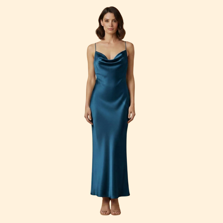 Women's Satin Dress with V-Neckline