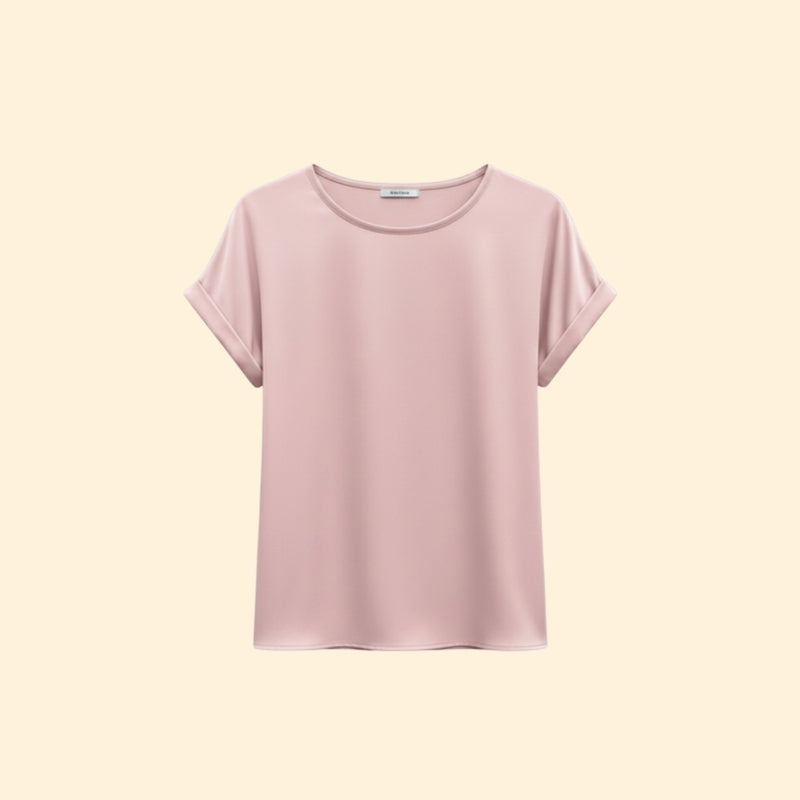 Women’s Satin T-Shirt with Rolled Sleeves