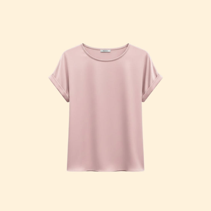 Women’s Satin T-Shirt with Rolled Sleeves