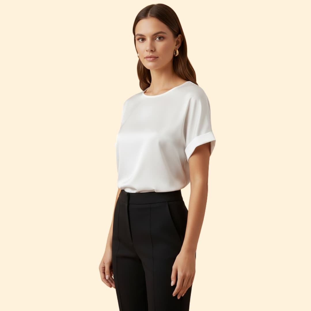 Women’s Satin Top with Rolled Sleeve Detail