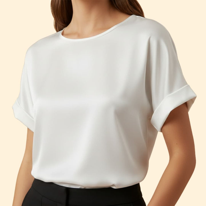 Women’s Satin Top with Rolled Sleeve Detail