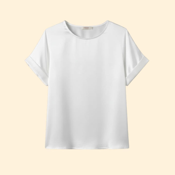Women’s Satin Top with Rolled Sleeve Detail
