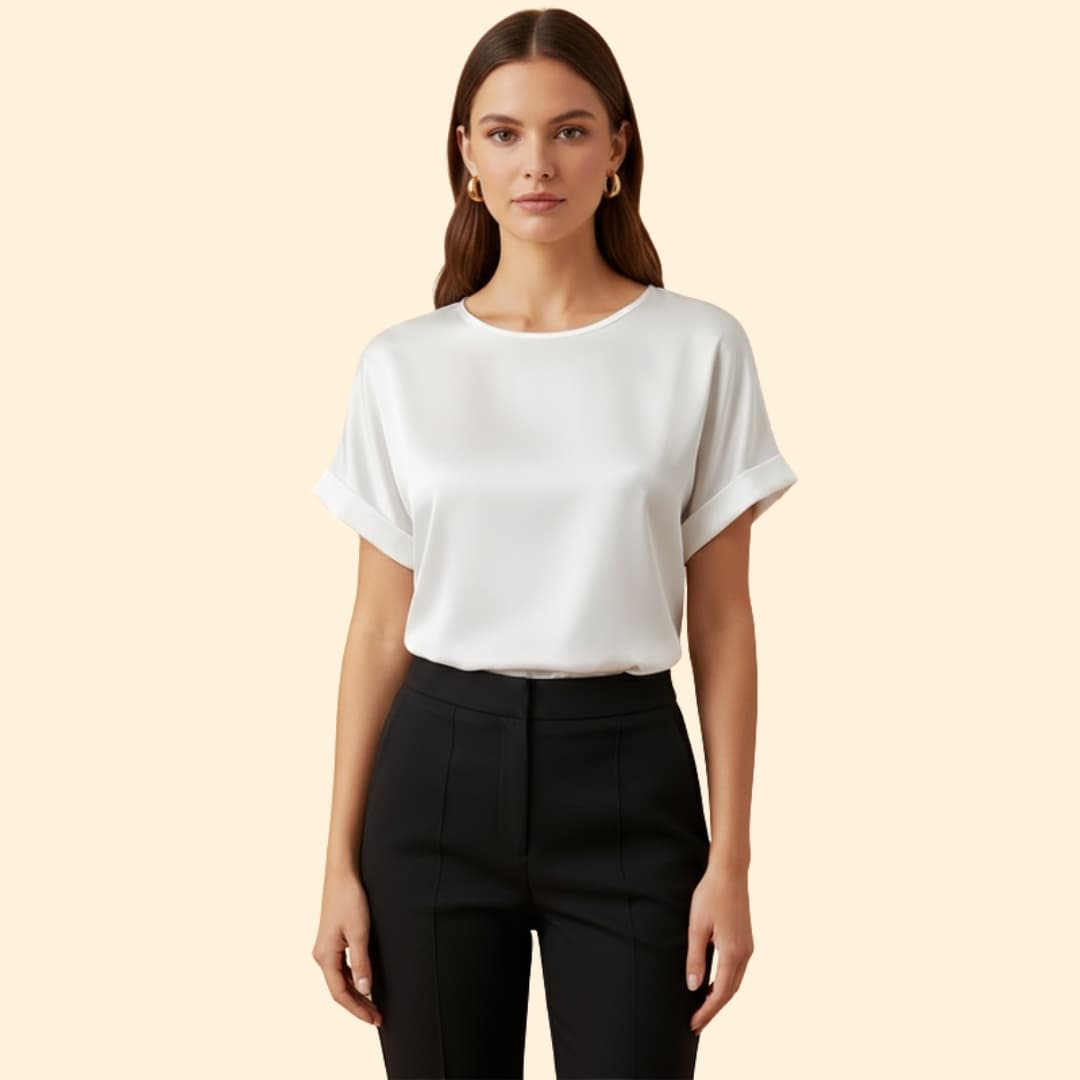 Women’s Satin Top with Rolled Sleeve Detail