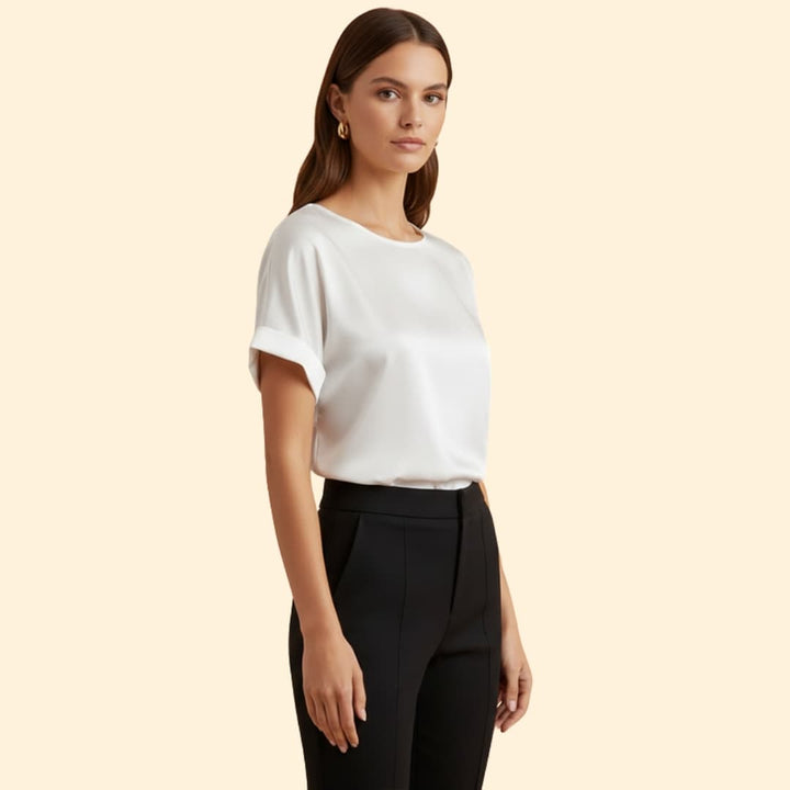 Women’s Satin Top with Rolled Sleeve Detail