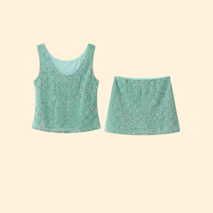 Women’s Sequin-Accented Top and Skirt Set