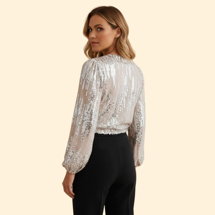 Women’s Sequin Blouse with V-neck Design