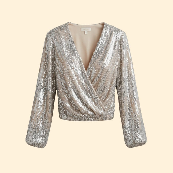 Women’s Sequin Blouse with V-neck Design