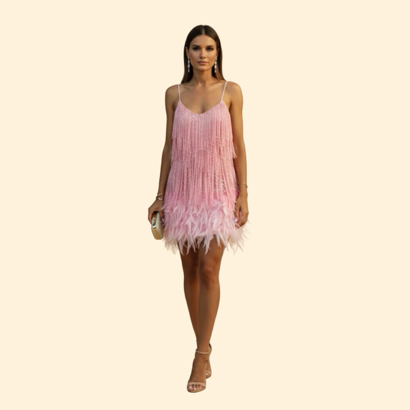 Women's Sequin Dress with Feather Trim