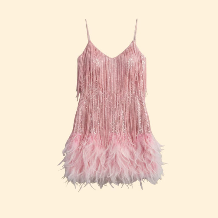Women's Sequin Dress with Feather Trim