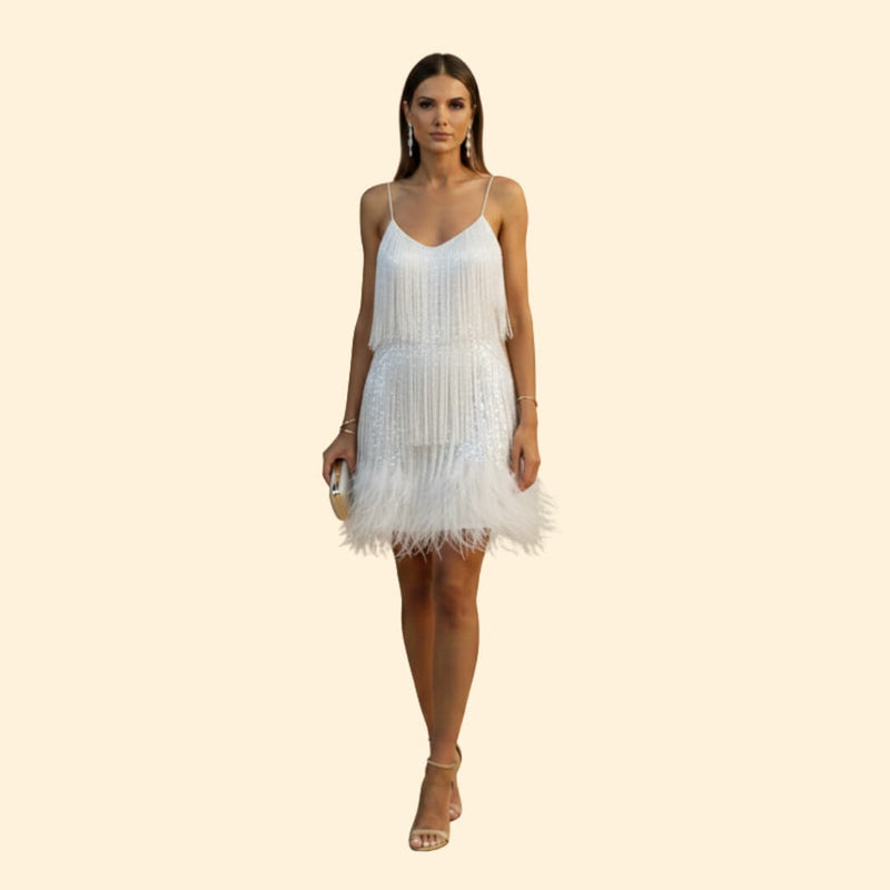 Women's Sequin Dress with Feather Trim